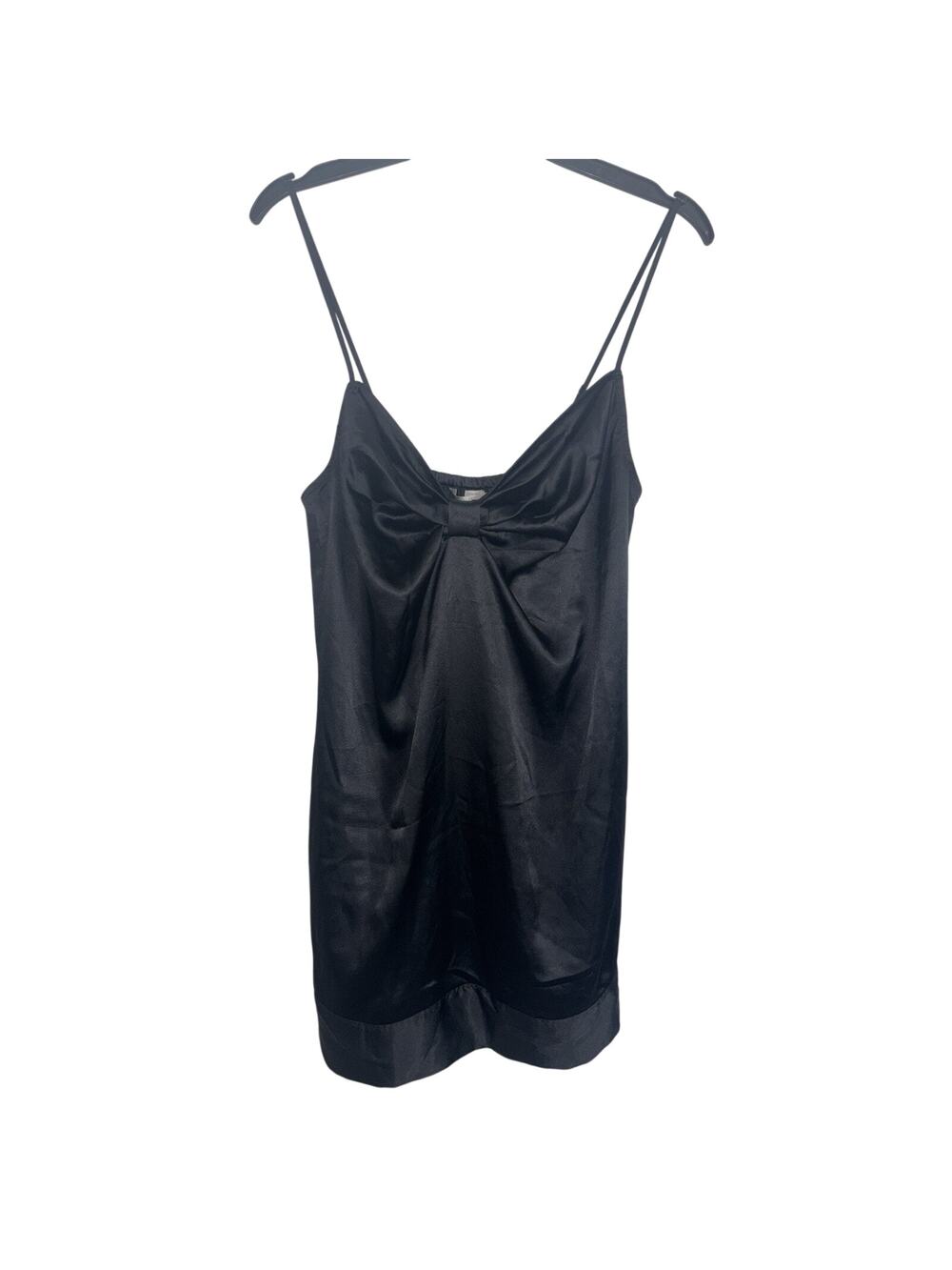 Y2K Victoria’s Secret Black Satin Mini Slip Dress Bow Bust LBD Small Dark Fairy